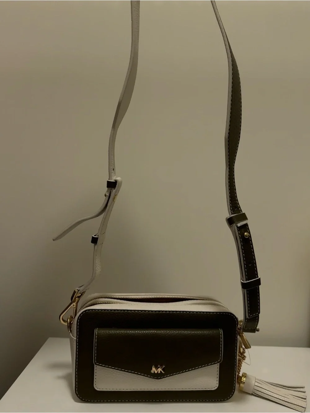 Michael Kors Olive and White Leather Crossbody